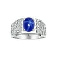 thumbnail image 1 of RYLOS Men's Rings Sterling Silver Designer Nugget Ring Oval 9X7MM Gemstone &  Diamonds  Blue Star Sapphire Birthstone Rings For Man Size 9, 1 of 7