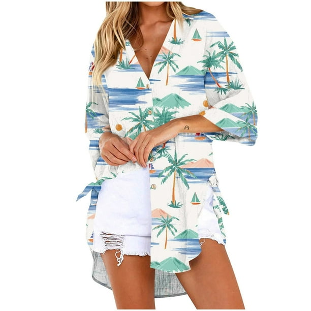 ZQGJB Hawaiian Beach Vacation Tshirt Tops for Women Trendy Floral ...