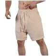 thumbnail image 3 of Txeol Men's Breathable Linen Shorts Elastic Waist Drawstring Loose Fit Outdoor Sports Pants Straight Leg Solid Color Basic Shorts with Pockets 90% off Clearance Sale,Beige,XL, 3 of 7
