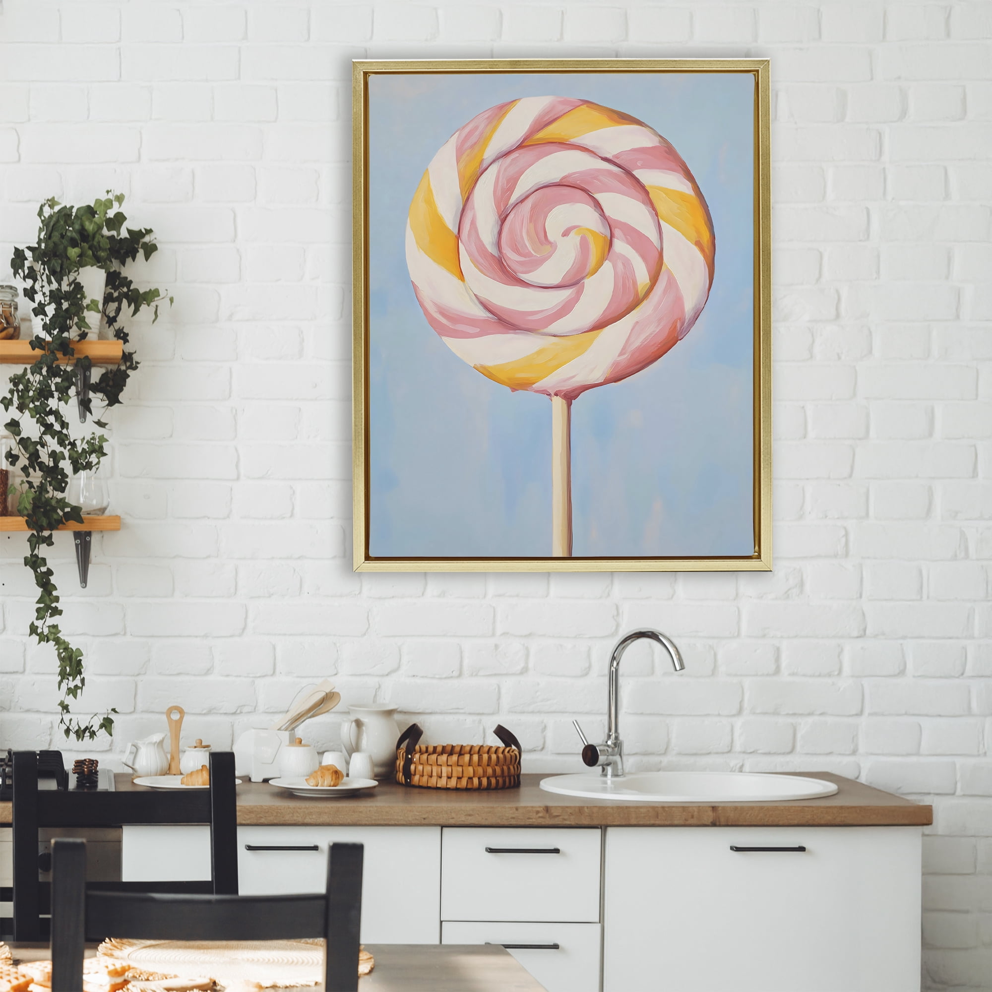 Stupell Industries Lollipop with Pink & Orange Swirl Gold Framed Floater Canvas Wall Art, design by The Prints Vibe