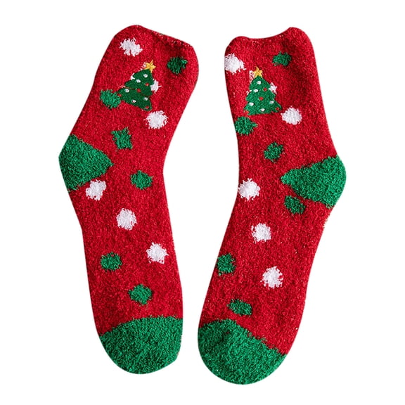 Odeerbi Christmas Socks Woman's Girls Christmas Cute Coloer Stripe Santa Claus Print Thicken Coral Fleece Keep Warm Socks Black