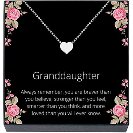 SheridanStar Granddaughter Heart Pendant Necklace Jewelry Gift From Grandma, Grandpa, Nana, Papa for Little Girls, Teens, Tweens, Kids, Females Birthday Christmas Present Stocking Stuffers (Silver)
