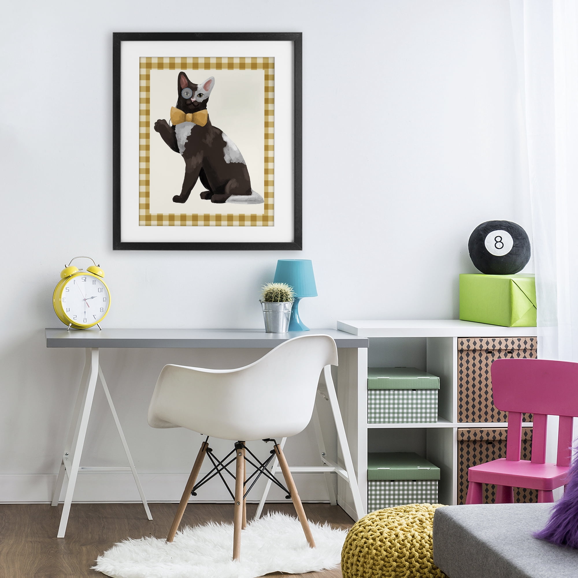 Stupell Industries Gentleman Cat with Bow Black Framed Print Under Glass, design by Sadie Harper