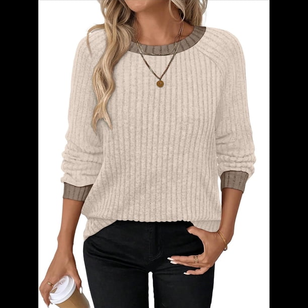 Camisas de Larga para Mujer, Suéteres, Conjuntos de Otoño, Bloques de Color, Ropa de Invierno, Elegantes, Informales, Suaves. Albaricoque L
