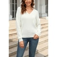 thumbnail image 5 of Braided V Neck Pullover Sweater Long Sleeve Ribbed Waistline for Women White X-Large, 5 of 5