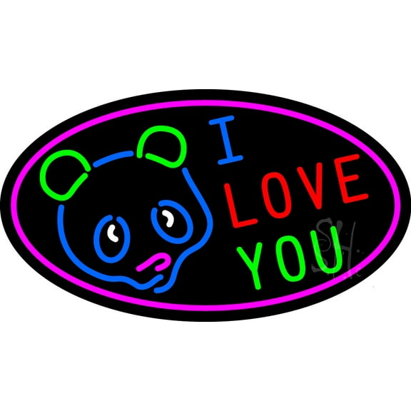 I Love You Bear Logo LED Neon Sign 20 x 37 - inches, Black Square Cut Acrylic Backing, with Dimmer - Bright and Premium built indoor LED Neon Sign for Defence Force.