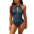 thumbnail image 2 of Women One-Piece Swimsuit Swimming Neck-tie Sleeveless Solid Color Trendy Comfy Breathable Bathing Suits with Built-in Padding, 2 of 5