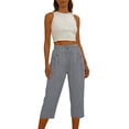 thumbnail image 7 of RQYYD Women's Elastic Waist Drawstring Capri Pants Casual Summer Button Detail Loose Cotton Blend Trousers with Pockets, 7 of 7