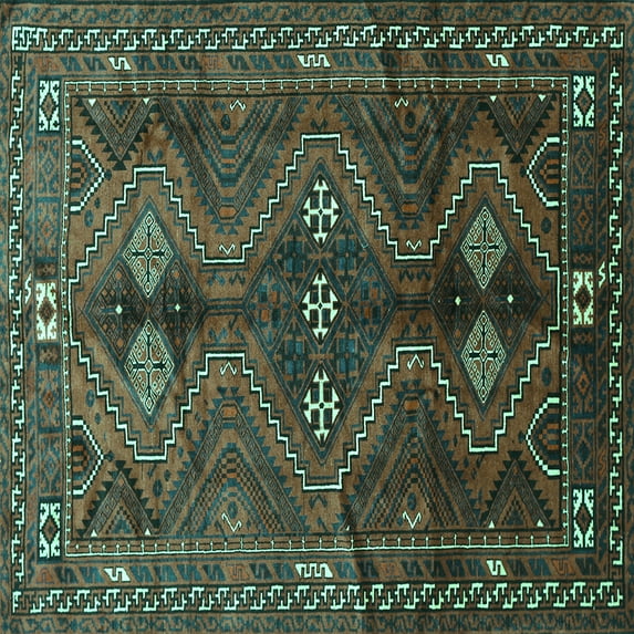 Ahgly Company Machine Washable Indoor Square Persian Turquoise Blue Traditional Area Rugs, 6' Square