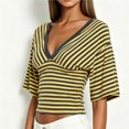 thumbnail image 7 of vigerkar Women Y2K Striped V Neck Cinched Waist Tops Batwing Sleeve Backless Shirt | Short Sleeve Ruched Crop Tops, Open Back Fitted Tee Shirt, Summer Going Out (Yellow, XL), 7 of 7
