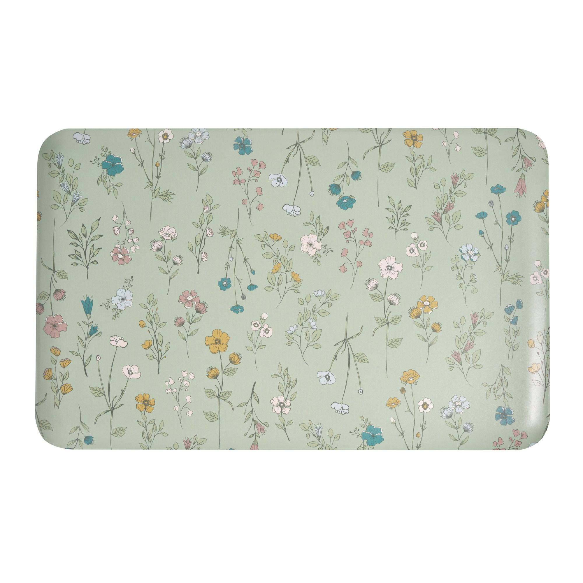 Beautiful Ditsy Botanical Comfort Mat by Drew Barrymore, Green, 32"W x 20"L