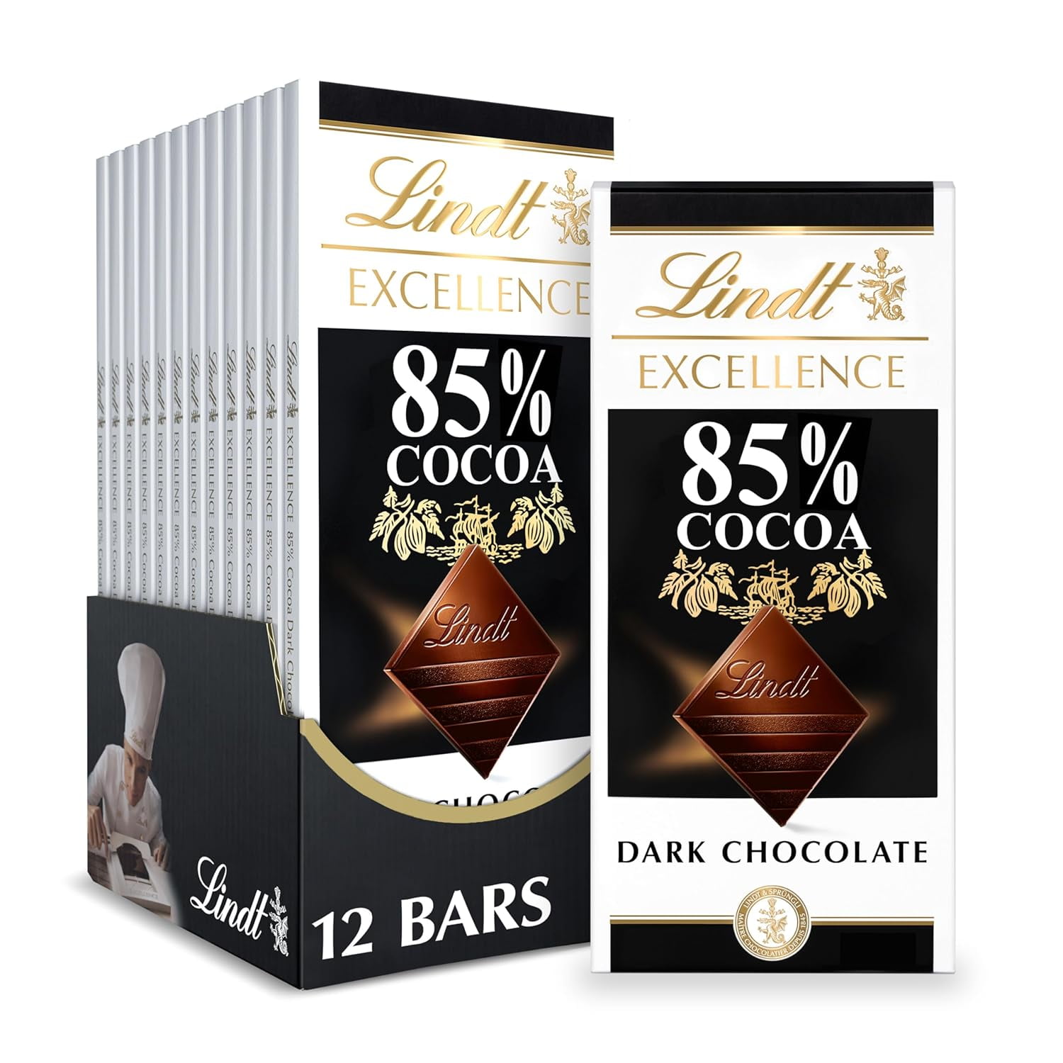 Pack of 12, Lindt 85% Cocoa Dark Chocolate Excellence Bar, 3.5 oz