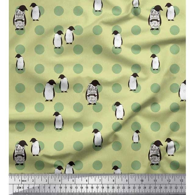 Soimoi Modal Satin Fabric Dot & Penguin Ocean Print Fabric by the Yard 42 Inch Wide