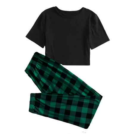 

Casual Round Neck Pant Sets Short Sleeve Dark Green Womens Pajama Sets (Women s)