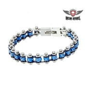 Chrome Squared Motorcycle Bracelet with Blue Gemstones - Small