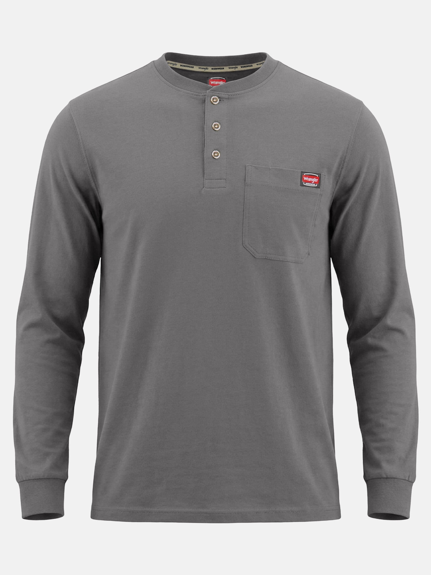 Wrangler Workwear Men's Heavyweight Long Sleeve Henley Pen Pocket Shirt, Size S-3XL