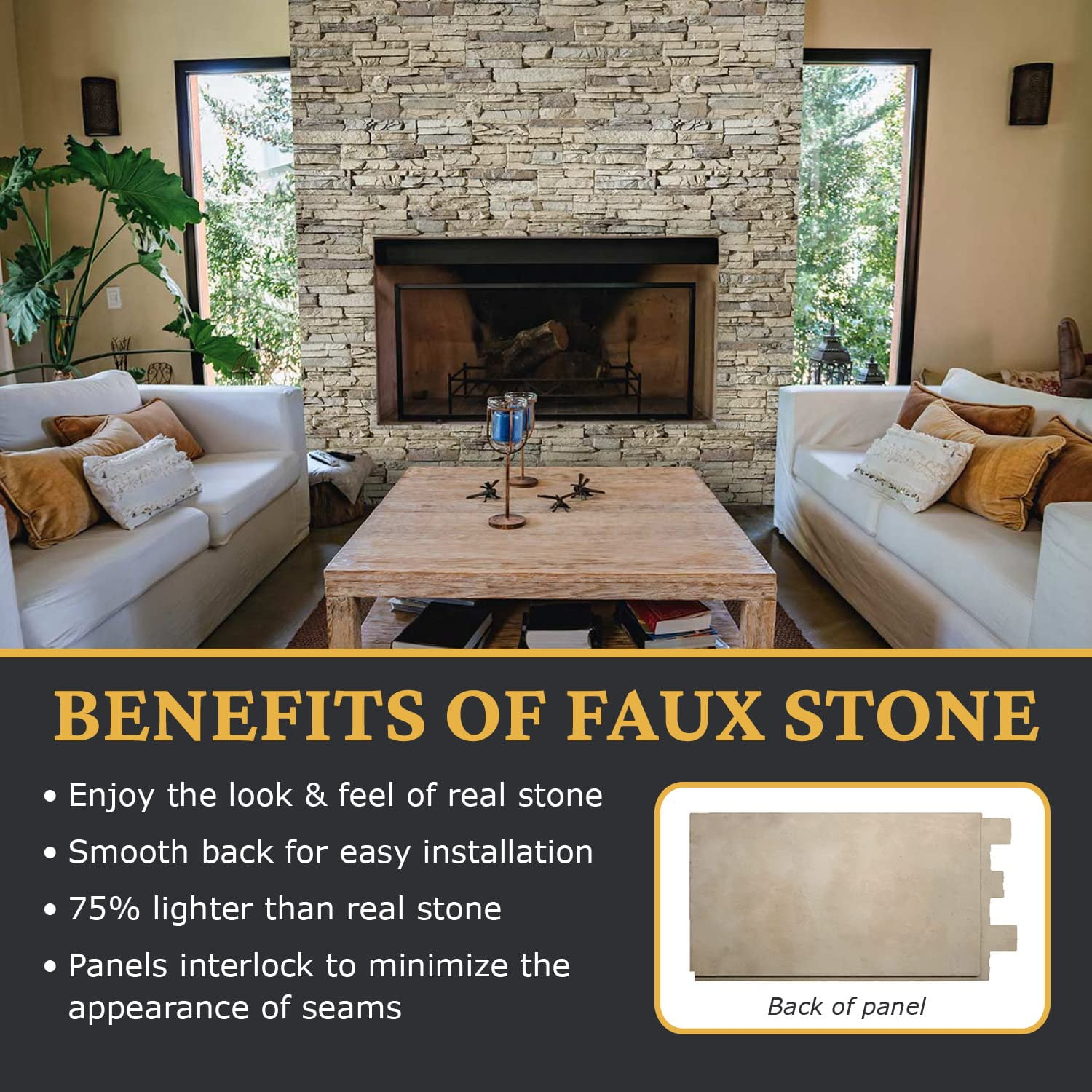AZ Faux Stacked Stone 3D Textured Wall Panel | Sedona | 48''L x 24''H x 2''D | 1 Panel | Ocean Mist