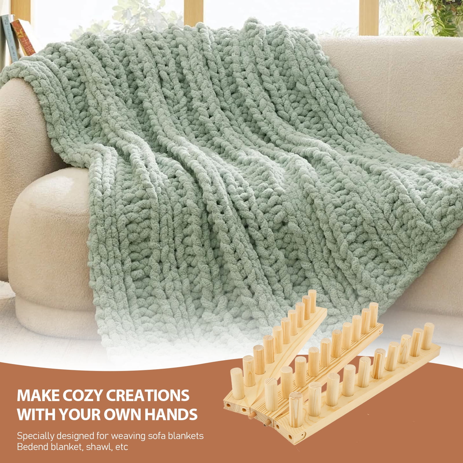 RZVNMKO 46" Chunky Blanket Loom DIY Chunky Knit Blanket Loom,Adjustable Size Hand Knitting Yarn Chunky,No Needles Required,Beginner Friendly Yarn Craft