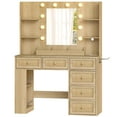 thumbnail image 5 of Zimtown Makeup Vanity Desk, Vanity Desk with Mirror & 6 Drawers, Large Dressing Table with Adjustable Lights & Side Rack, Wood Color, 5 of 8