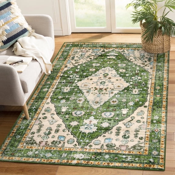 Moynesa 4'x6' Boho Tribal Area Rug,4x6ft Washable Bedroom Rug, Soft Non Slip Non-Shedding Kitchen Mat Indoor Accent Entry Carpet for Living Dining, Green