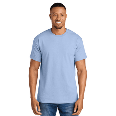 JERZEES Short Sleeve T-Shirt Light Blue Crewneck Shirts for Men, 50/50 Cotton/polyester Single Tee, Size L