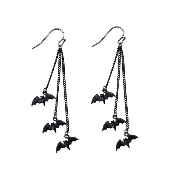 2 PCS Funny Black Halloween Bat Earrings Ear Studs Long Dangle Hook Earrings Party Jewellery Gift for Women Girls