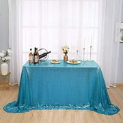 Kirsooku Blue Sequin Tablecloth Glitter Sparkly Iridescent Shimmer for 50 X 50 Square Table Cloth Decorations for Birthday Party Supplies Event Wedding Table Covers Table Skirt Decor