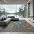 thumbnail image 2 of ODIKA 8'x10' Washable Area Rug Rocket Constellation Educational Plane Motifs Border Cartoon Galaxy Flowing for Living Room, Under Sectional, Family , Durable, Non-Slip, 2 of 7