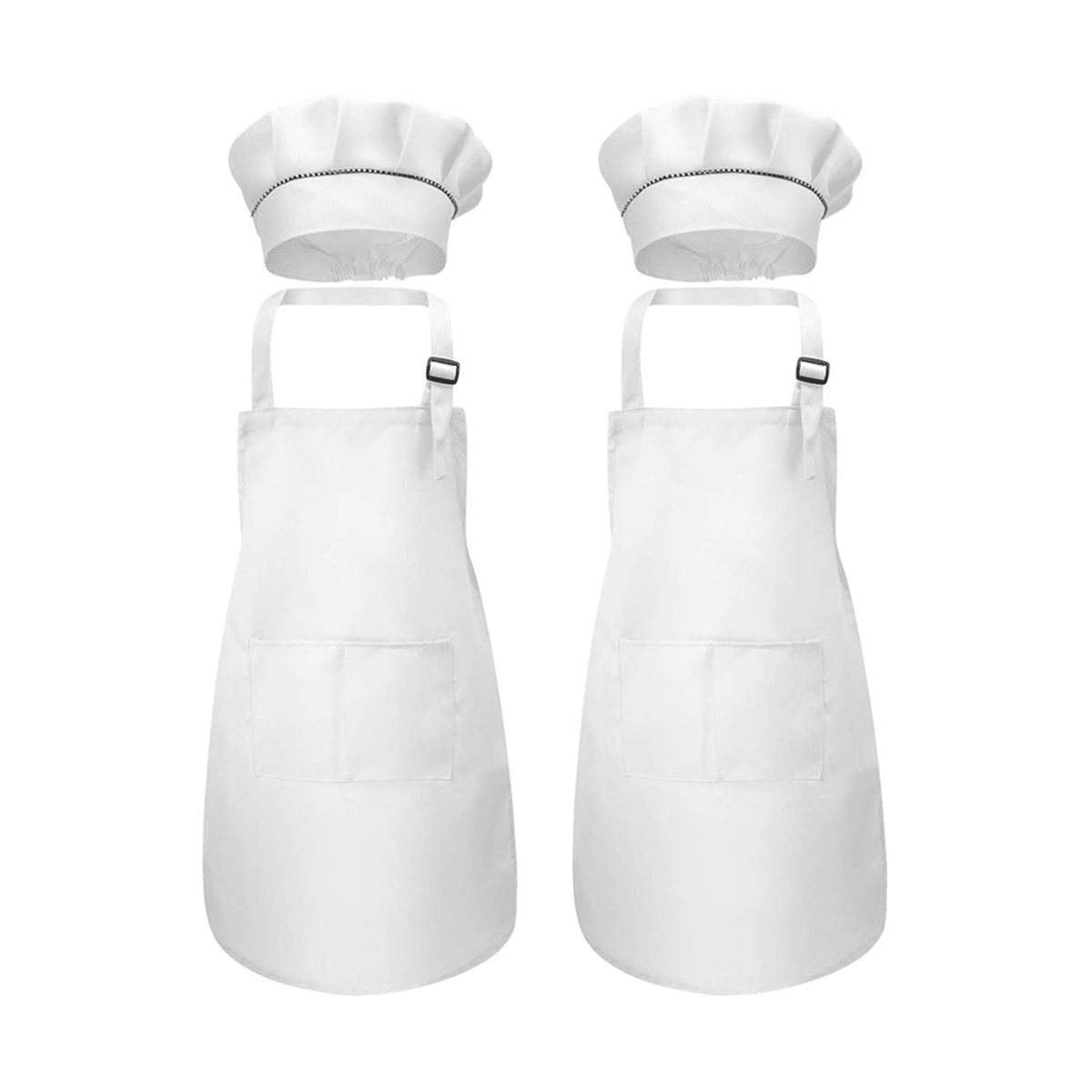24-Piece Apron and Chef Hat Set, Adjustable Children's Apron with Pockets (White, Suitable for 2-6 S)