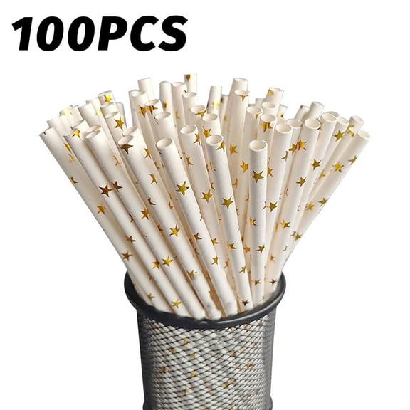 Comfy Package, [100 Pack] Striped Paper Drinking Straws 100% Biodegradable - Assorted Colors, Extra Wide Paper Smoothie