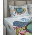 thumbnail image 4 of Ambesonne World Map Fitted & Top Sheet Set with Shams, Urban Life World Motif, Multicolor, 4 of 5