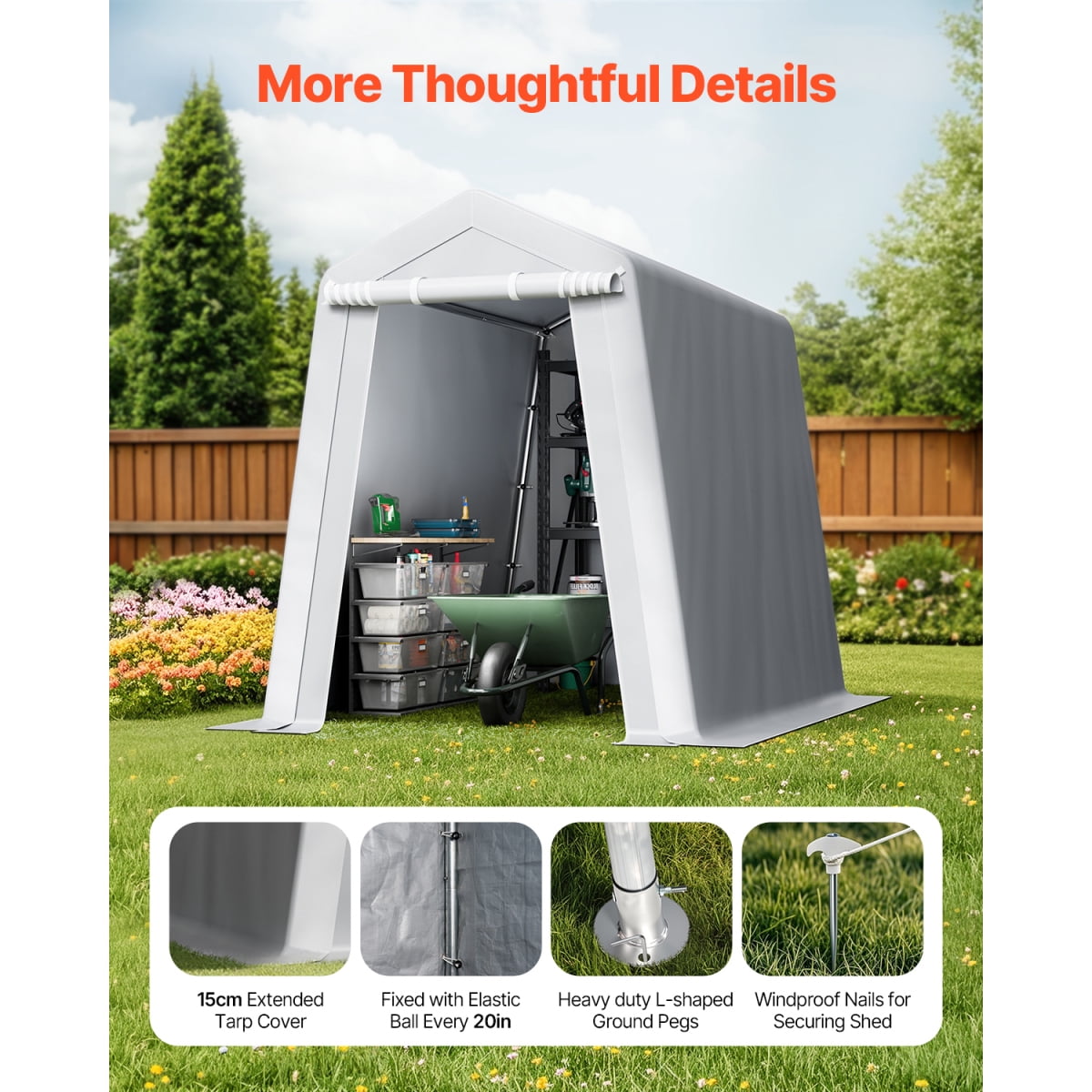 TENGDA  6x8 FT Outdoor Portable Storage Shelter Shed Waterproof Galvanized Metal Frame Carport Canopy Tent with Zipper Door for Patio Garden Equipment Storage