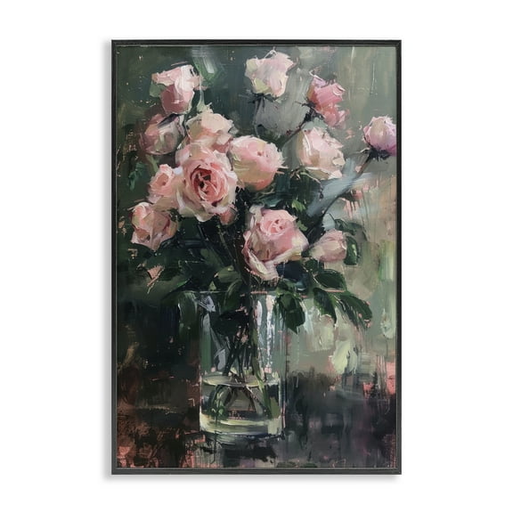 Stupell Industries Pretty Pink Roses Vase Plants & Flowers Painting Black Framed Art Print Wall Art, 12 x 18