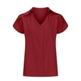 thumbnail image 5 of QATAINLAV Chiffon Blouse for Women Petal Short Sleeve Office Shirts Summer Casual Loose Business Tunic Basic Solid Color Lapel Tshirt Going Out Tops Ofertas Flash Wine L, 5 of 6