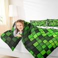 thumbnail image 4 of Homewish Square Checkered Kids Bedding Comforter Set, Cartoon Building Gamers Twin Comforter Sets, Black Green Block Patchwork Reversible Bedding Set, Microfiber Bedroom Decor, 2 Pieces, 4 of 8