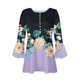 thumbnail image 4 of 3/4 Sleeve Tops for Women Fashion Printed Button Basic Ruched Tunic Tops Loose Fit Flared Sleeve Pleated T-Shirts Dressy Elegant Longline Henley Blouses Work Daily Life Dates, 4 of 4