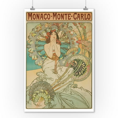 France Signed - Monaco - Monte - Carlo (signed) Vintage Poster (artist: Mucha, Alphonse) France c. 1897 (9x12 Art Print, Wall Decor Travel Poster)