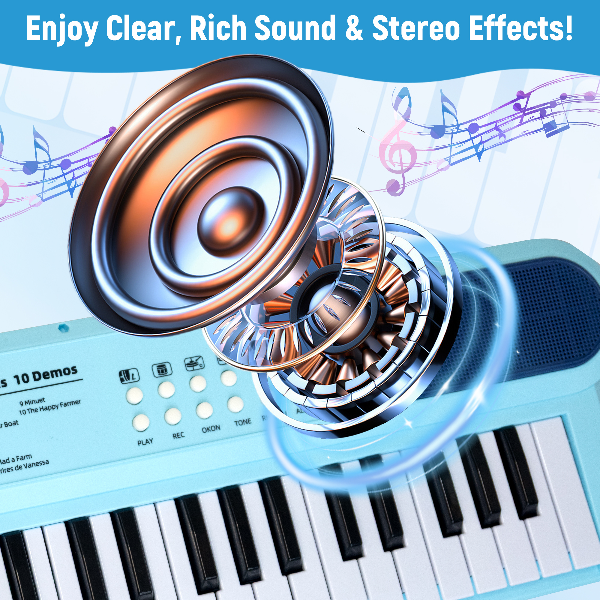 SaveJoy Blue 37-Key Electronic Piano for Toddlers with Microphone photo 3