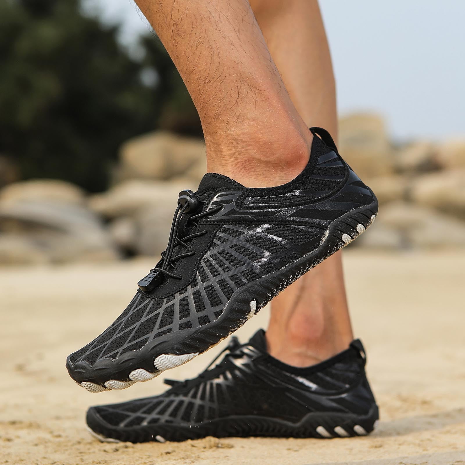 Dakaela Hike Barefoot Shoes Athletic Hiking Minimalist Water Sneakers Wide Toe Box Running Shoe Black 6.5