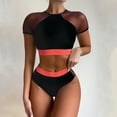 thumbnail image 6 of Cheers US Women High Waisted Bikini Set Sports Color Block Swimsuit High Neck Cheeky Bathing Suit, 6 of 7