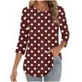 thumbnail image 7 of Staron Women's Casual T-Shirt Printed Round Neck 3/4 Sleeve Loose Fit Top, Red XXL, 7 of 7