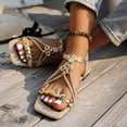 thumbnail image 2 of Beach Sandals Women Braided Band Square Open Toe Slingback Flat Shoes Casual Nonslip Bohemian Beaded Walking Shoes Khaki Size 6.5, 2 of 6