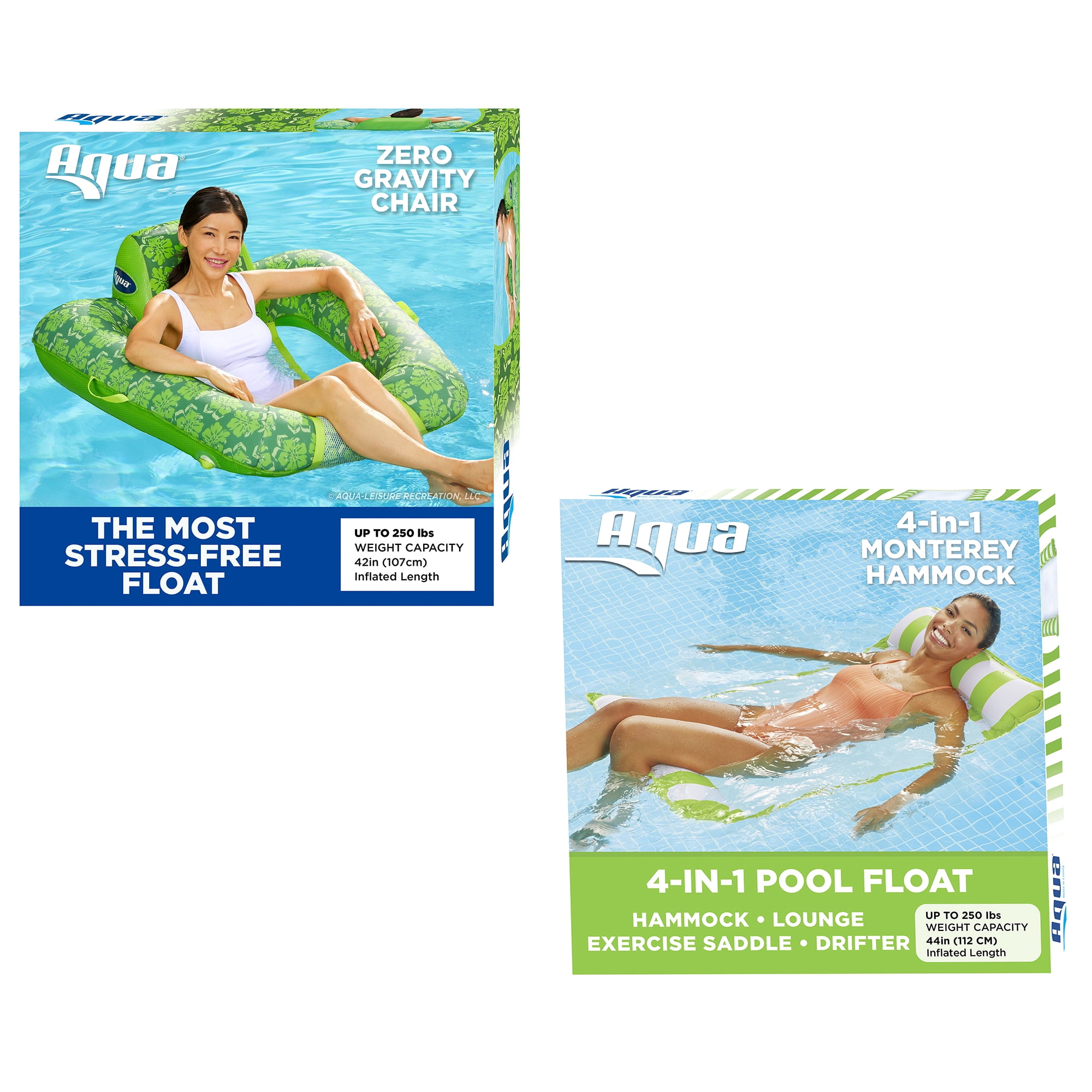 Aqua Leisure Water 4-in-1 Pool Hammock, Lime & Zero Gravity Float, Green