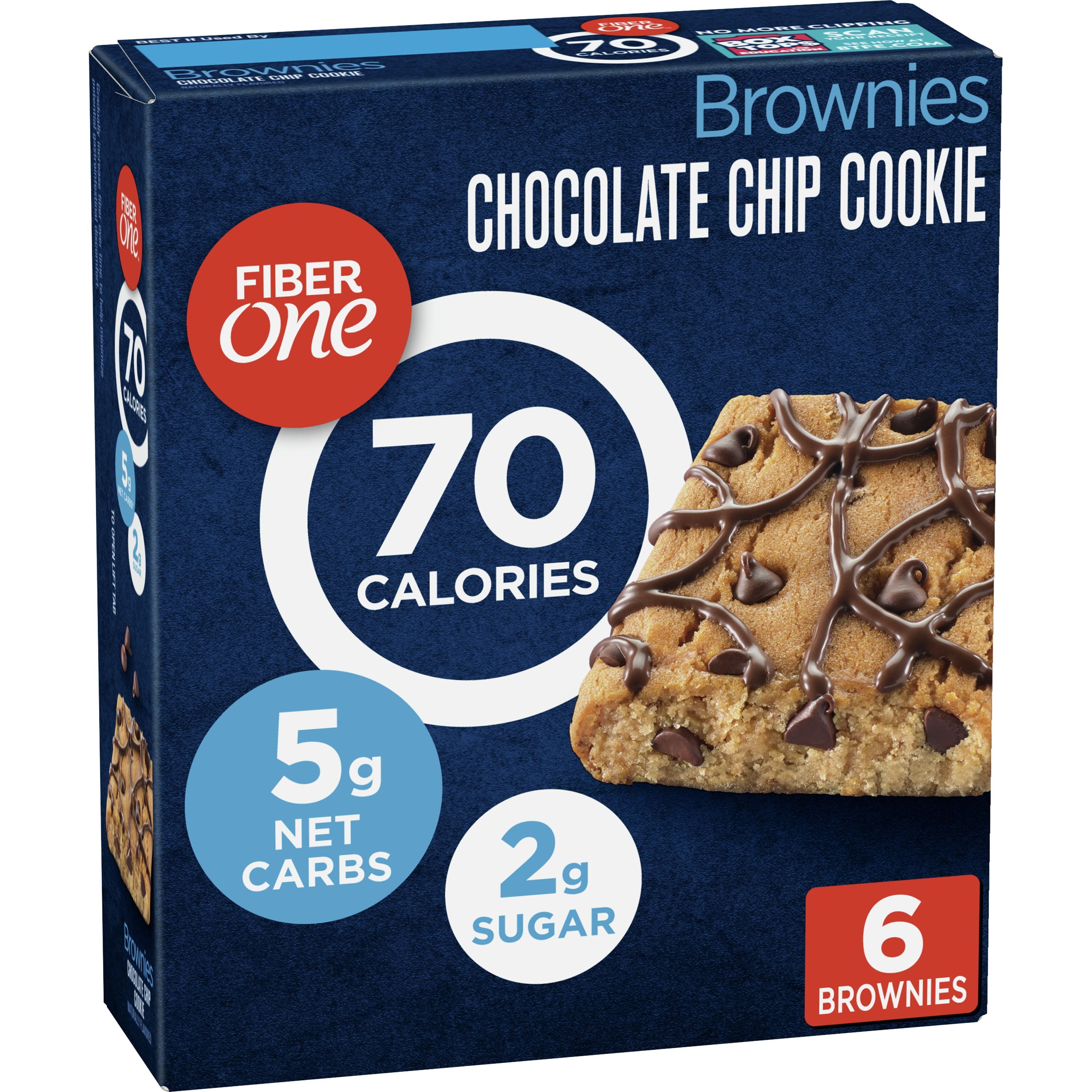Fiber One 70 Calorie Brownies, Chocolate Chip Cookie, Snack Bars, 6 ct