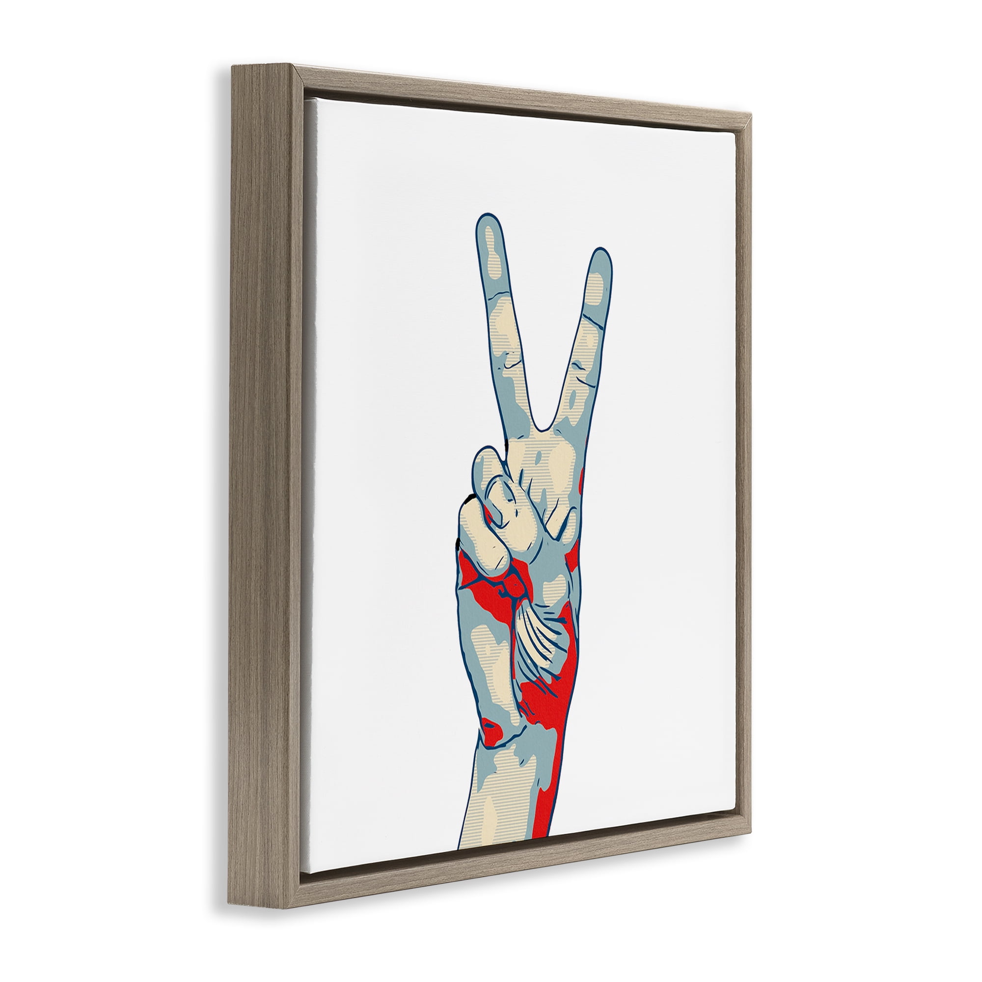 Stupell Industries Pop Style Peace Gesture Brown Framed Floater Canvas Wall Art, design by Kim Curinga