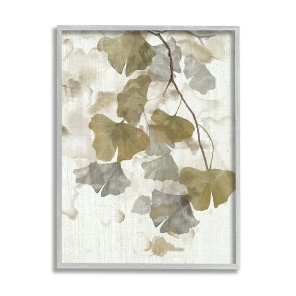 Stupell Industries Neutral Gingko Leaves Botanical & Floral Painting Gray Framed Art Print Wall Art, 24 x 30
