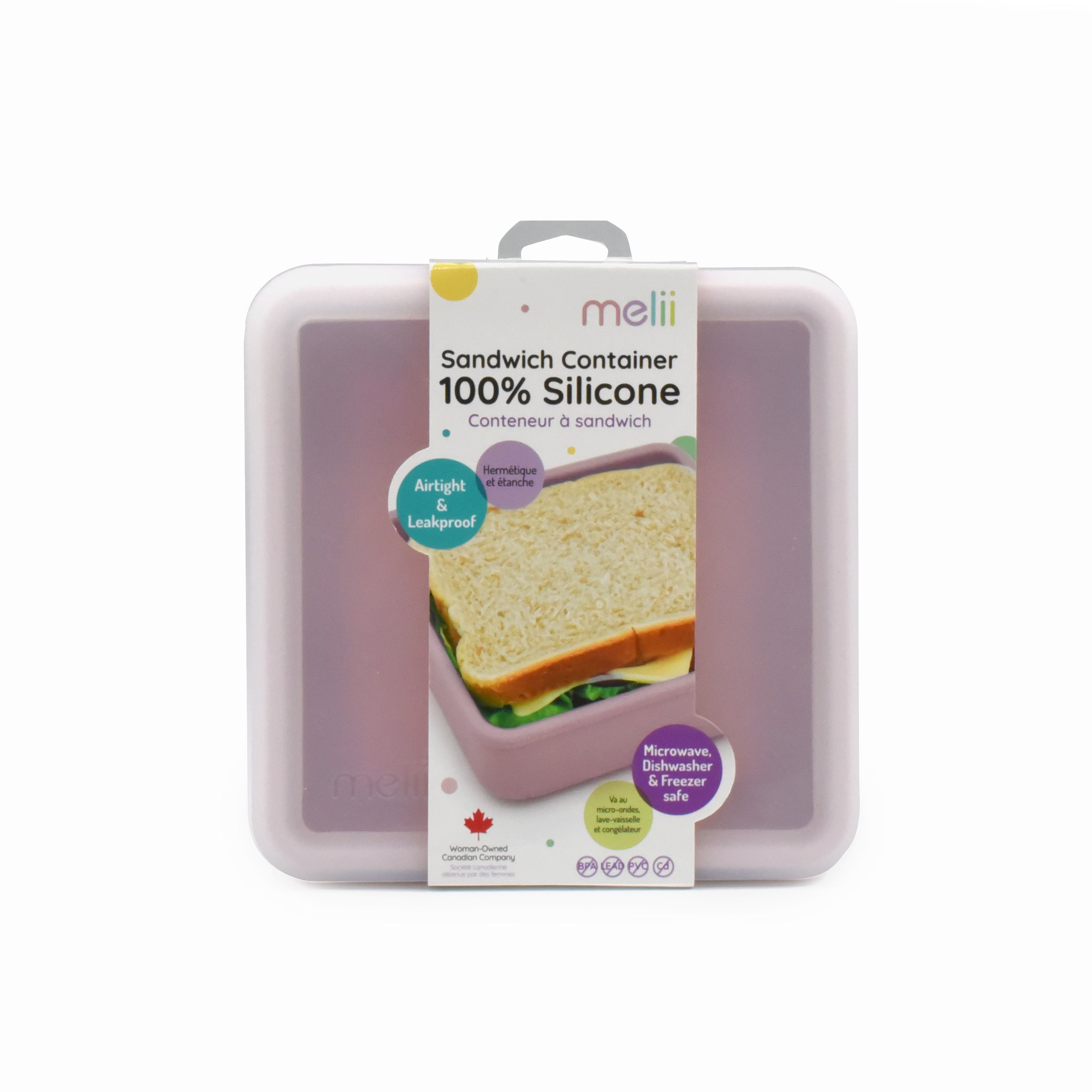 Melii Silicone Sandwich Food Storage Container, Reusable Leak-Resistant Lunch Container - Pink