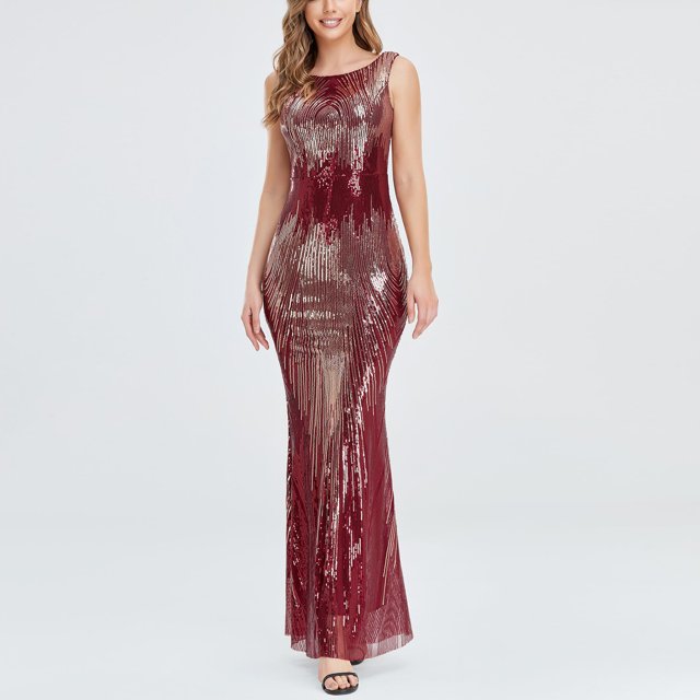 EGNMCR Robes d'Été Femmes Tendance 2024 Robe Formelle Robes de Soirée Col Rond Sans Manches Robe de Soirée Club