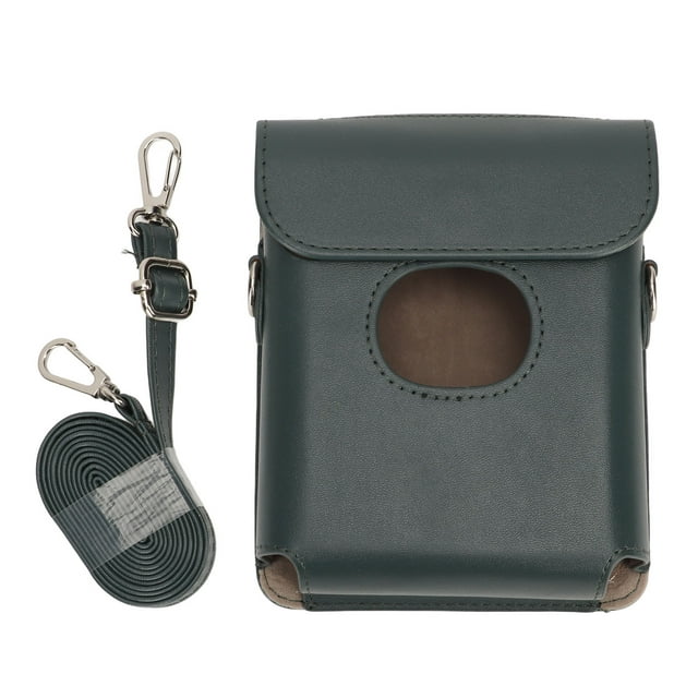 Estuche de cuero sintético vintage antiarañazos para cámara con correa para el hombro para impresora FujiFilm Instax Square Link, color verde oscuro