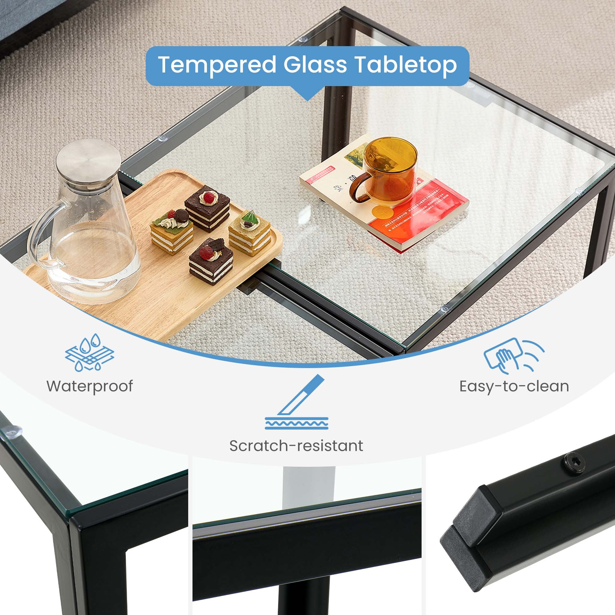 Aukfa Modern Coffee Table Set of 2, End Table Side Tables for Living Room Bedroom Yard, Transparent
